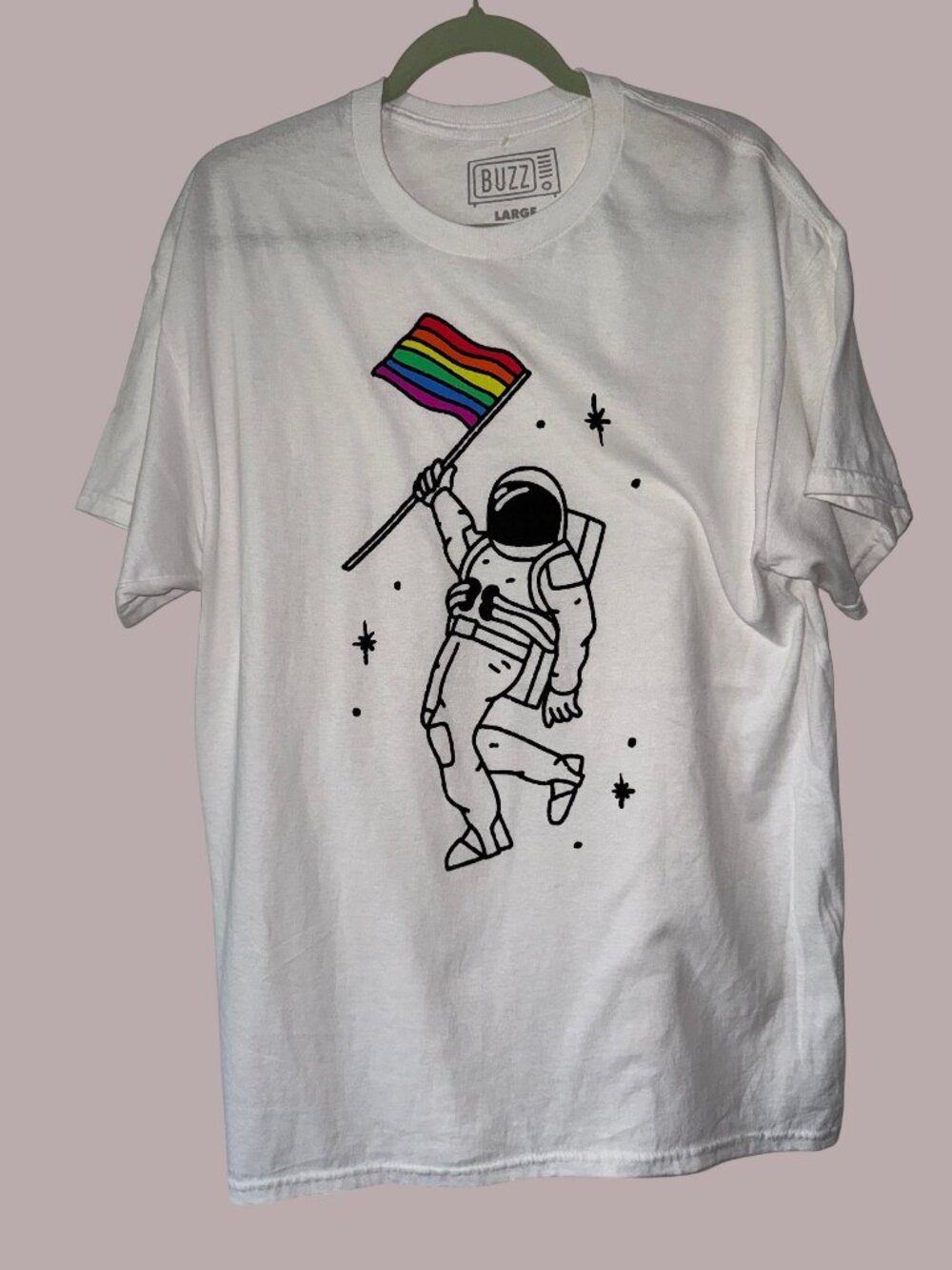Astronaut Pride Graphic T-Shirt White 100% Cotton Large Buzz